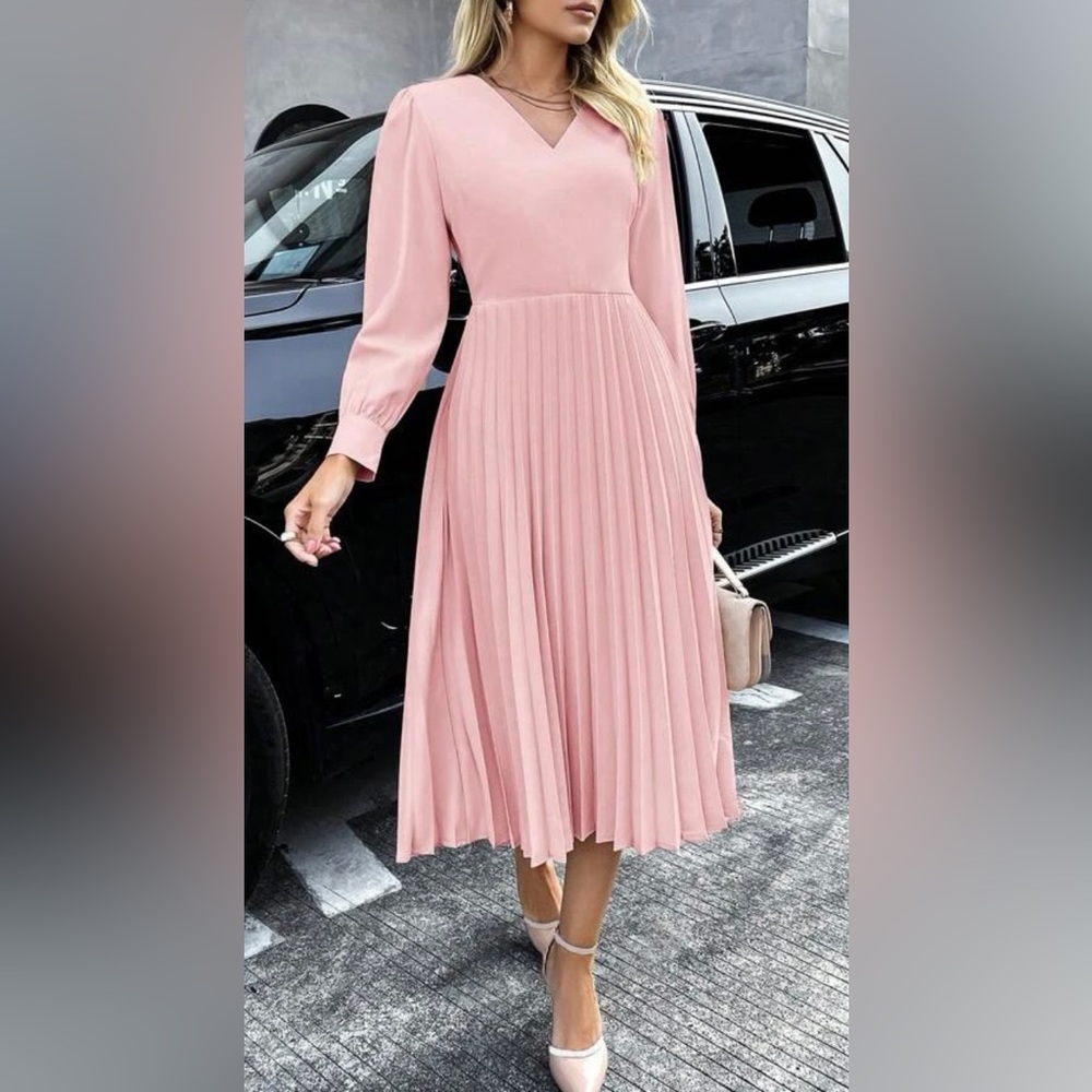 PLEATED A LINE PINK DRESS